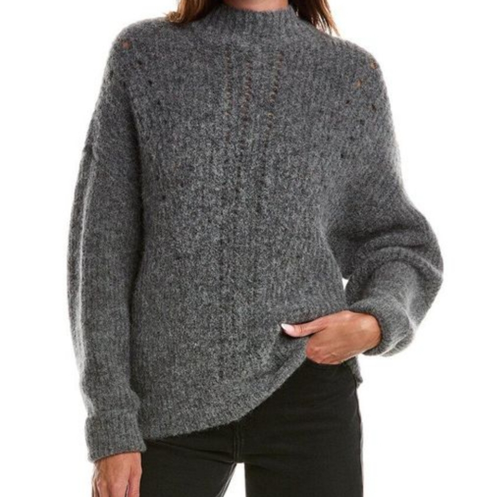 Rebecca Minkoff Grey Caroline Turtleneck Sweater with Chunky Open Knit NWT